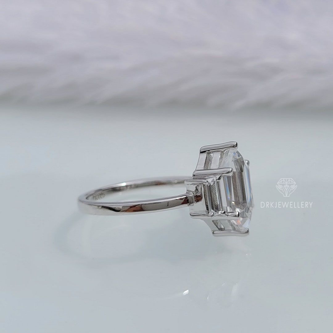 Hexagon cut ring, baguette cut ring, three stone ring, stylist ring, solitaire ring, unique ring, gifts