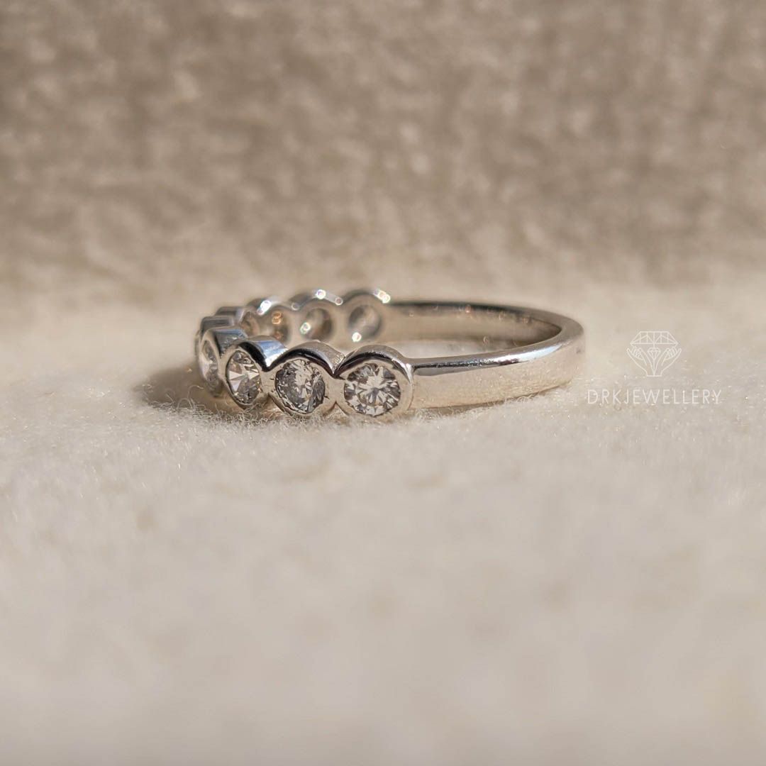 round cut ring-bezel set ring-eternity band-white gold band-wedding band-bands in gold