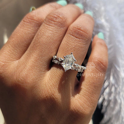 Elongated Hexagon Cut Lab Grown Diamond Ring Set