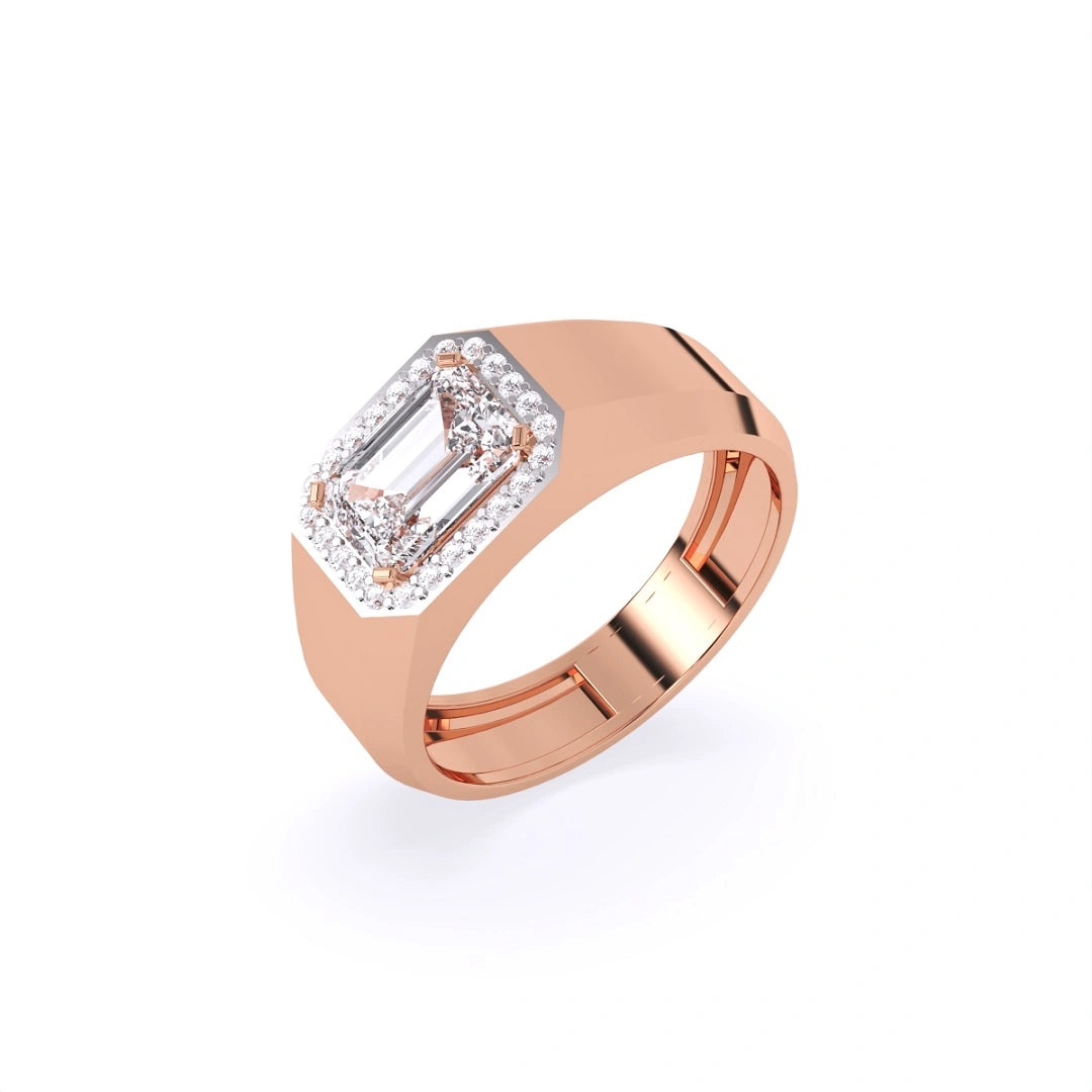 emerald cut moissanite halo 14k rose gold wedding ring