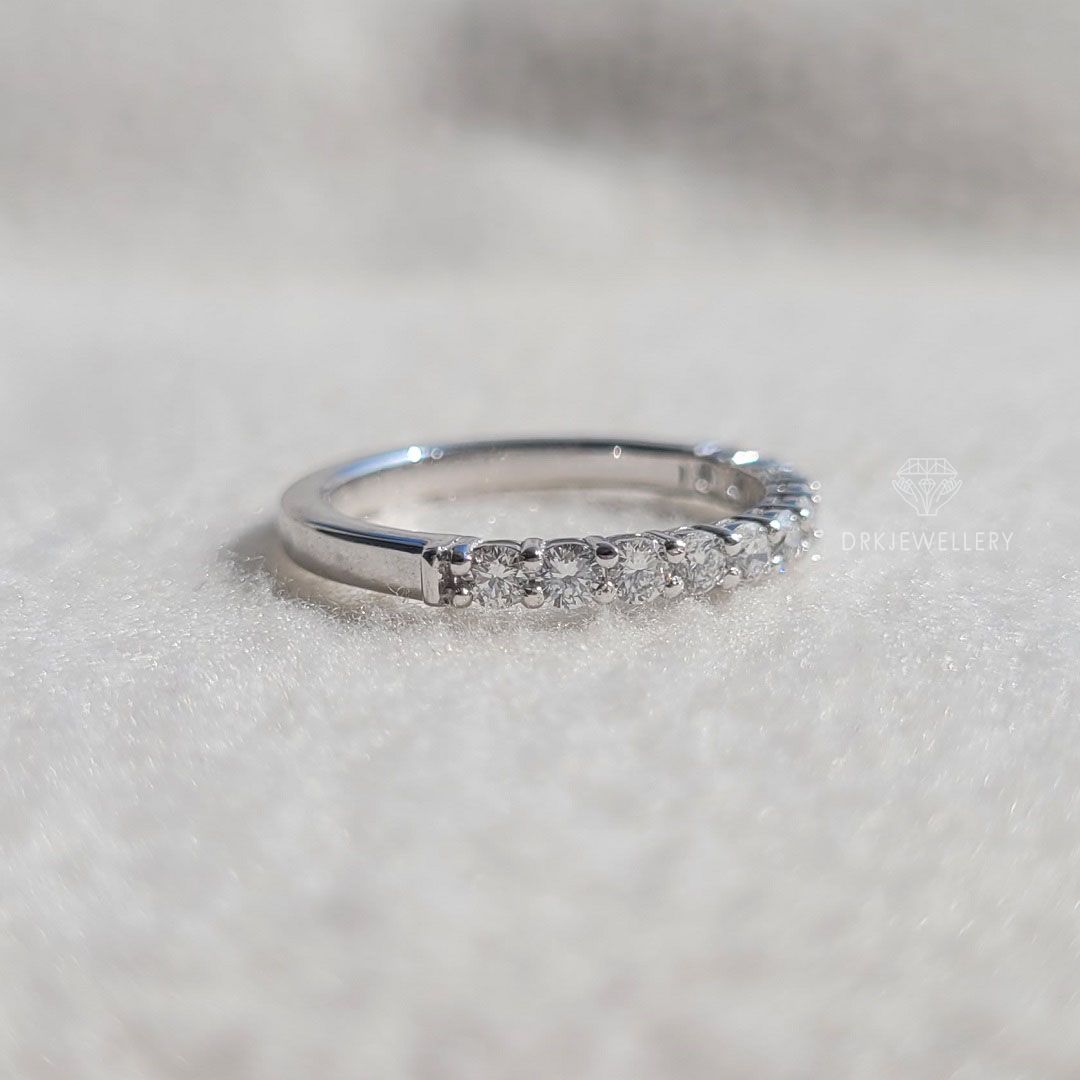 Round cut lab grown diamond half eternity whiite gold engagement ring