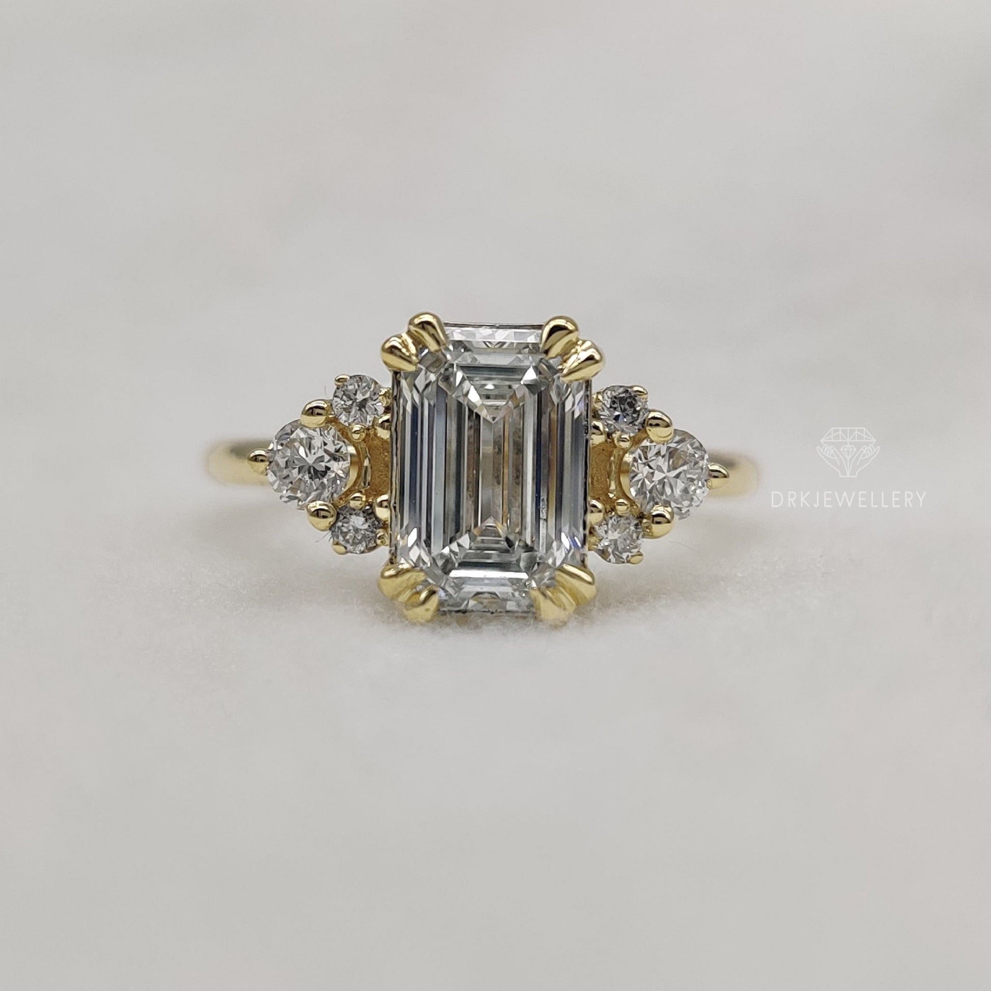 emerald cut ring, lab grown diamond ring, cluster ring, yellow gold ring, solitaire ring, gifts for her