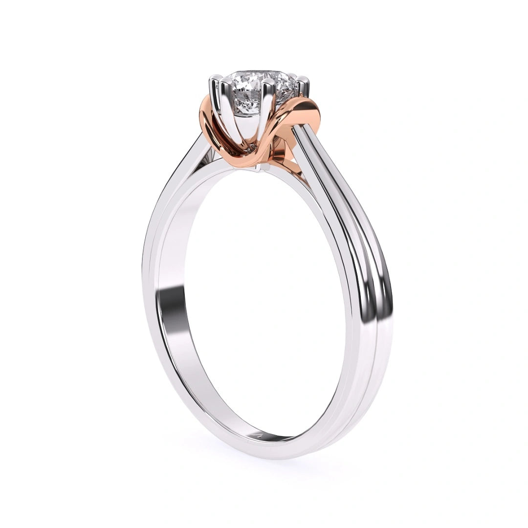 two liner gold cathedral shank style engagement ring