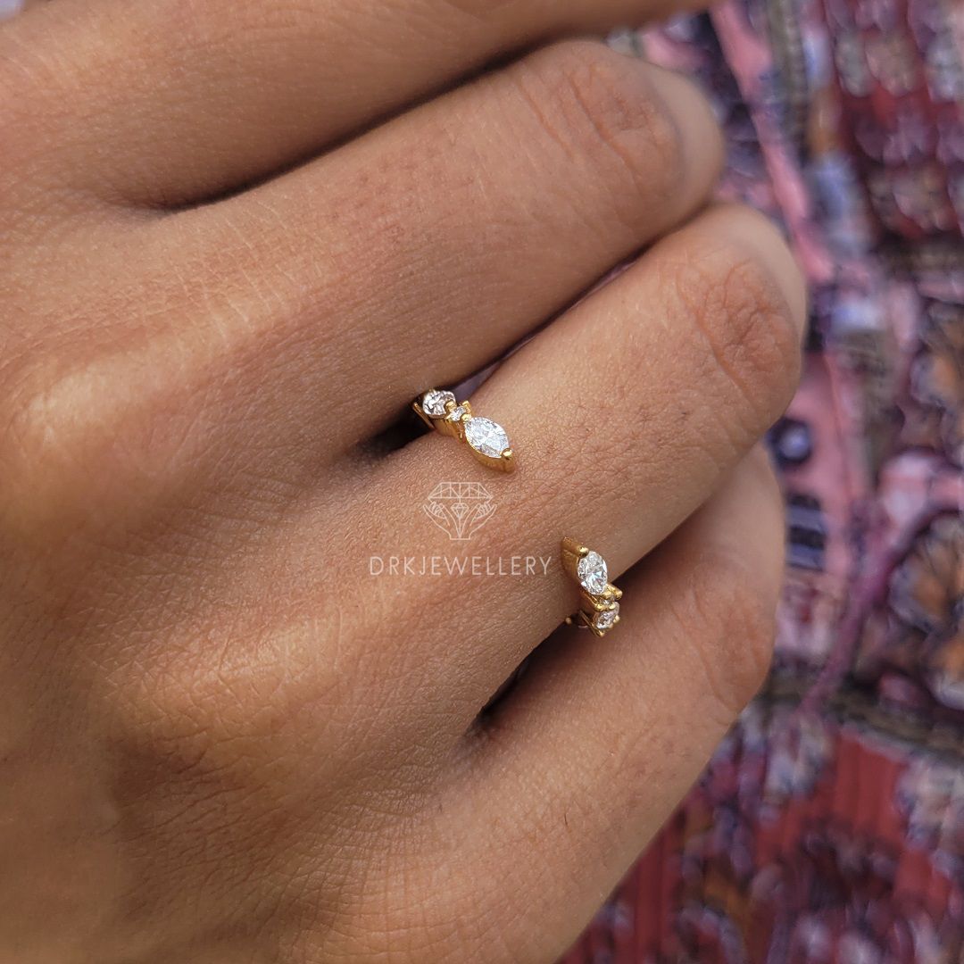 east west marquise cut half eternity open gap matching wedding band in 14k yellow gold