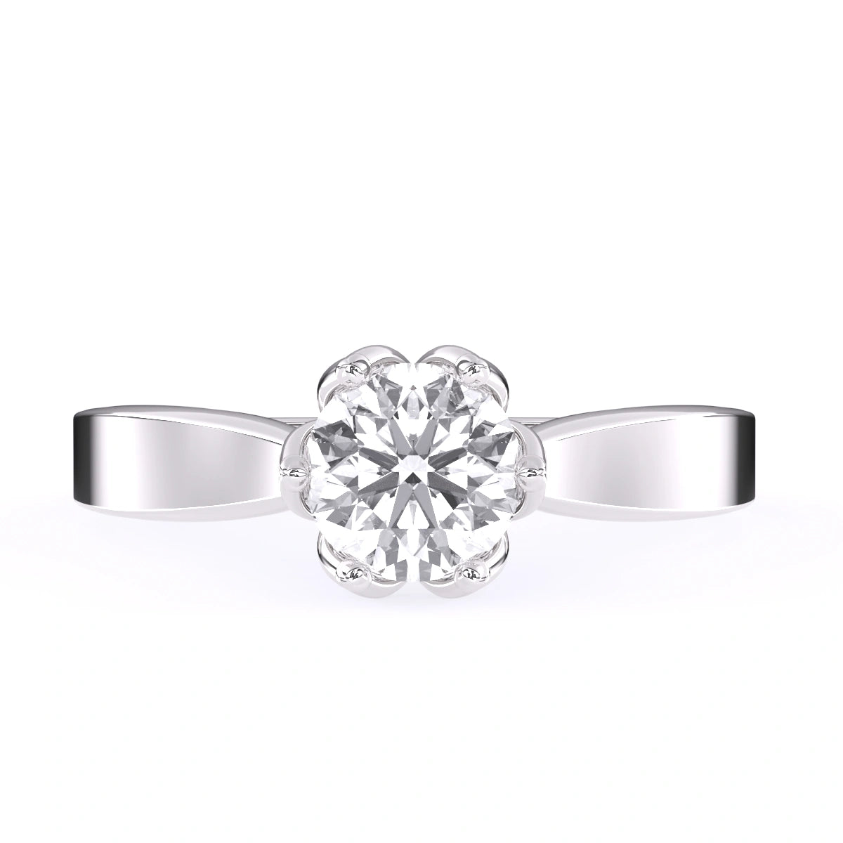 round cut moissanite floral shank style diamond engagement ring in 14k gold 