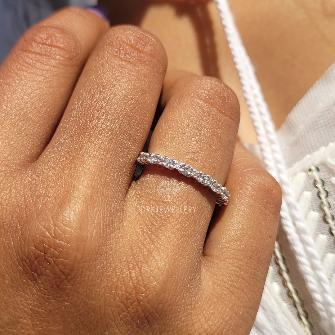 Round Cut eternity lab grown diamond 14k whiite gold band