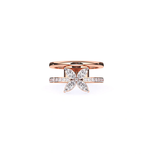 Floral Style Marquise & Round Cut Moissanite Ring Enhancer