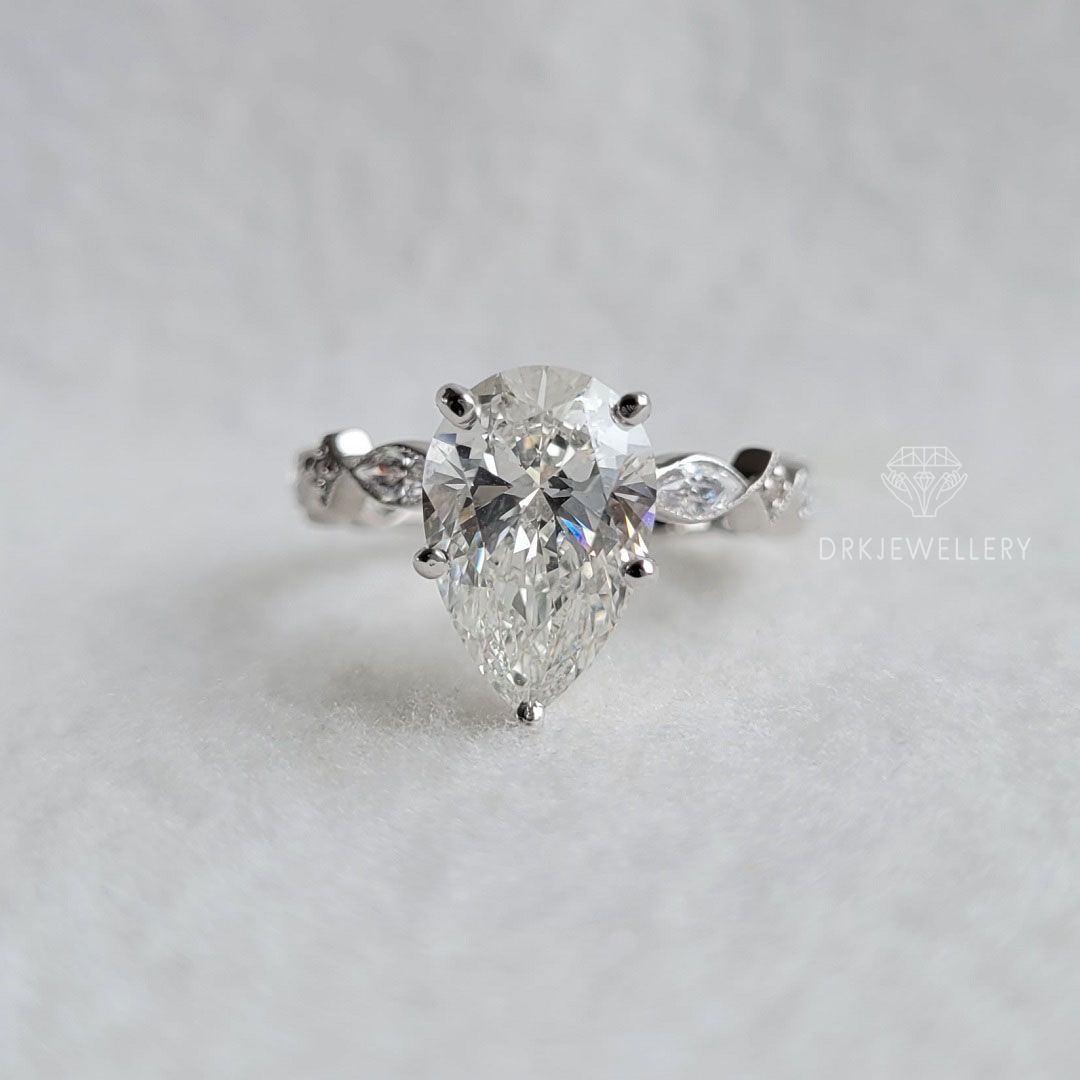 Pear cut ring,lab grown diamond,marquise cut ring,pave set ring,white gold band, 5 prong set ring,eternity band