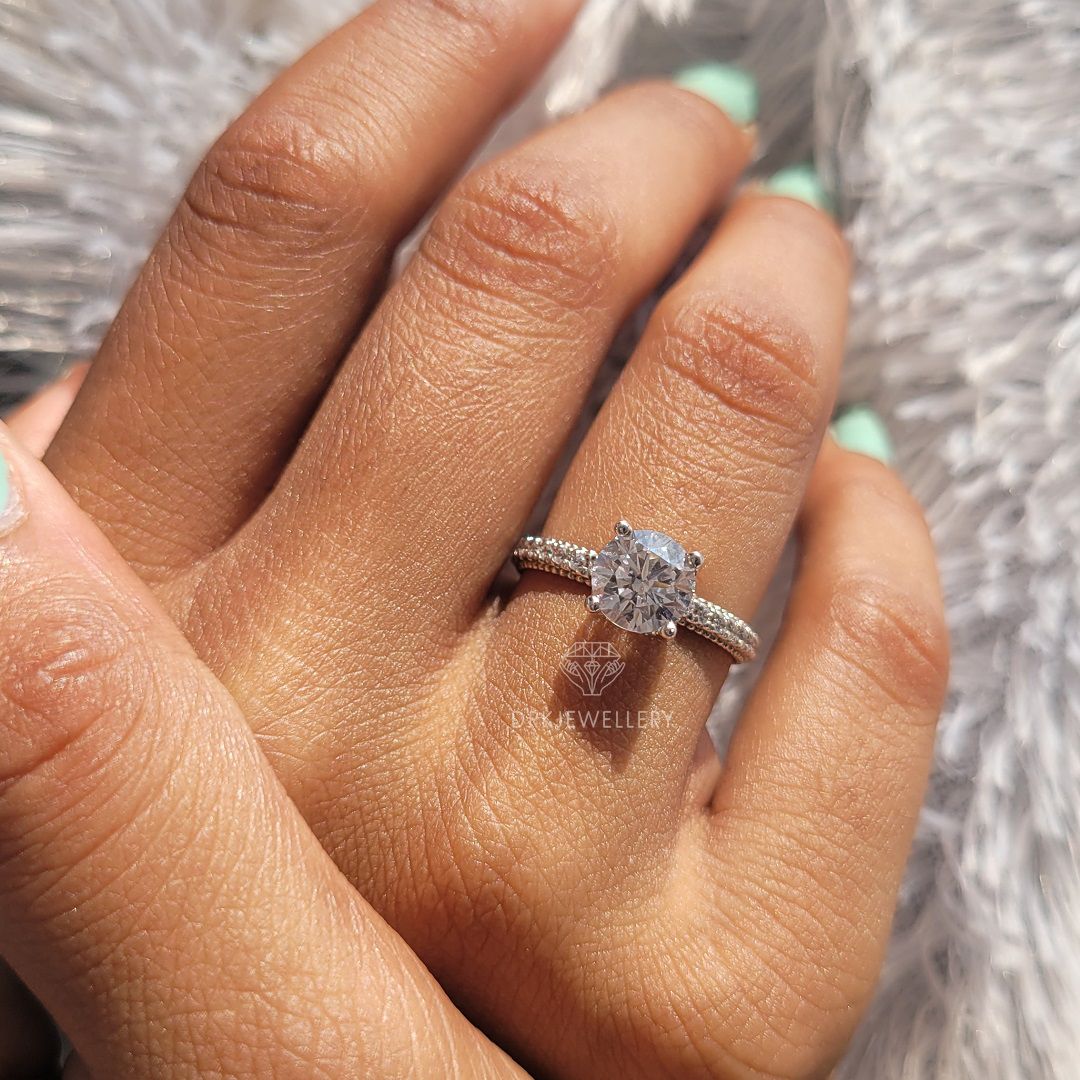 Round cut ring-lab grown diamond-pave set ring-14k gold ring - eternity wedding ring