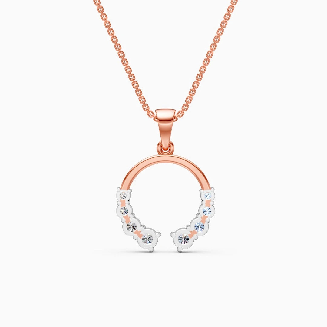 horse hoe style open gap diaond rose gold wedding pendant chain

