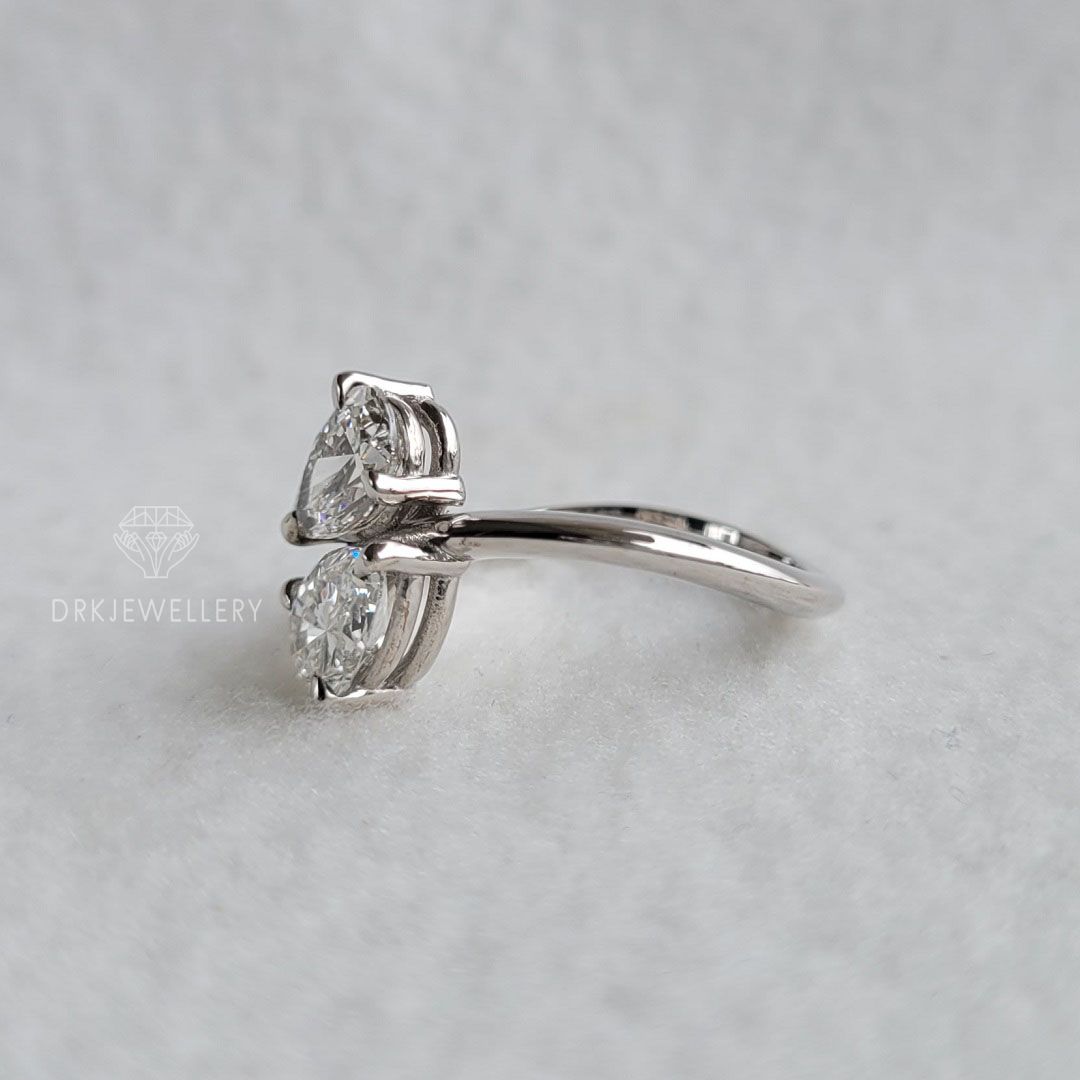 two stone ring,twin diamond ring,byass setting ring,white goldring, infinity style ring,3 prong style ring,gifts for her,engagement ring