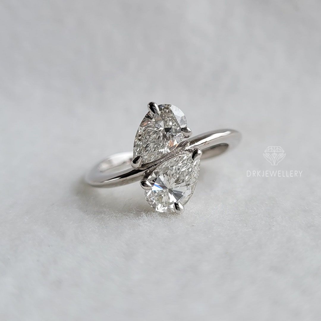 two stone ring,twin diamond ring,byass setting ring,white goldring, infinity style ring,3 prong style ring,gifts for her,engagement ring
