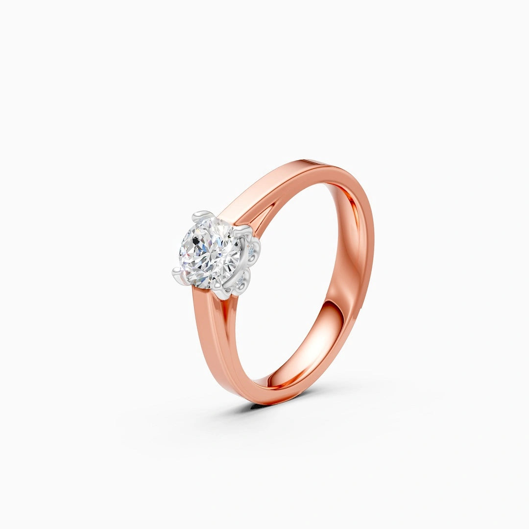 Modern Underneath Diamond Style Round Cut 14K Gold Ring
