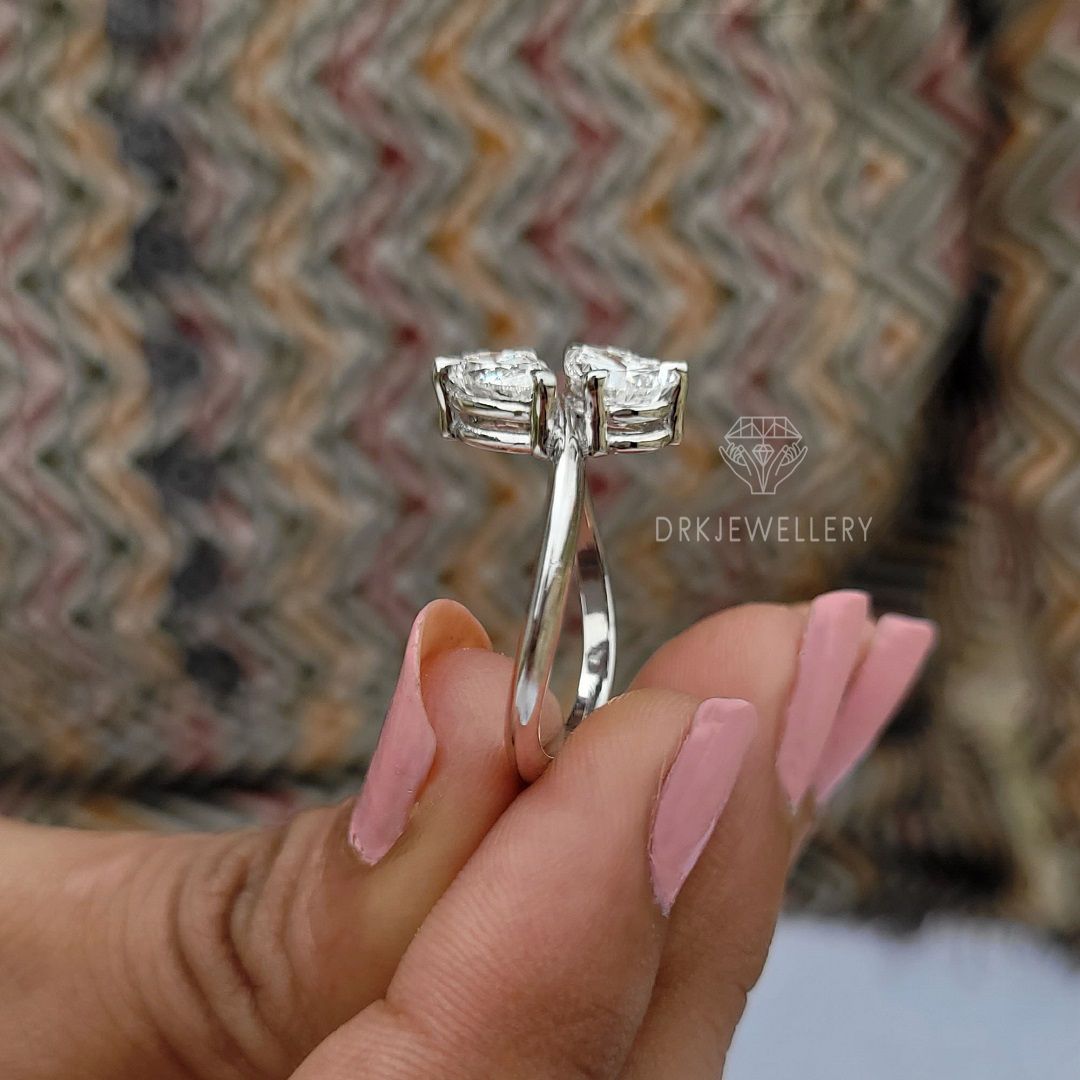 two stone ring,twin diamond ring,byass setting ring,white goldring, infinity style ring,3 prong style ring,gifts for her,engagement ring