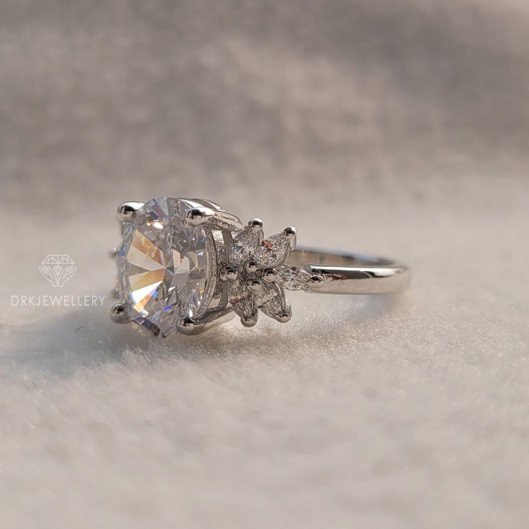 Oval cut ring-cluster ring-diamond ring-hard prong set ring-gifts for her-white gold ring-marquise cut ring-gifts for her-anniversary gifts-wedding ring