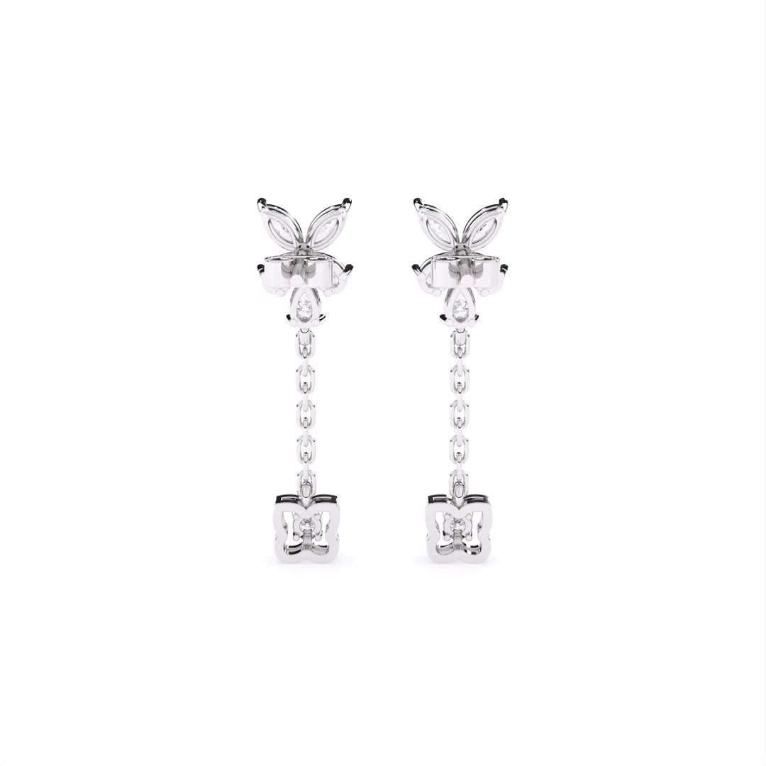 marquise round and pear cut lab grown diamond screw back daangle drop earrings