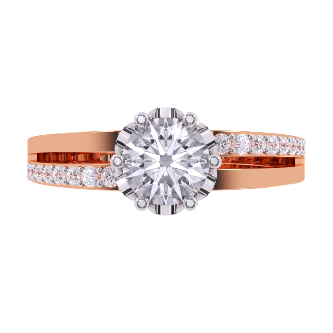 Round cut ring, channel setting ring, rose gold ring, 14k gold, handmade rings, gifts for her
