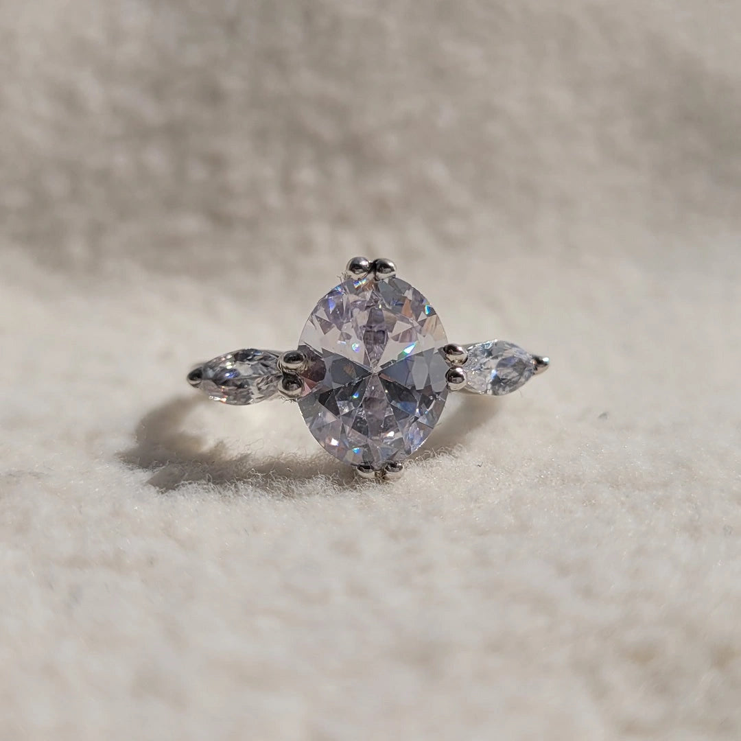 Three Stone Oval cut Moissanite 14K Gold Ring