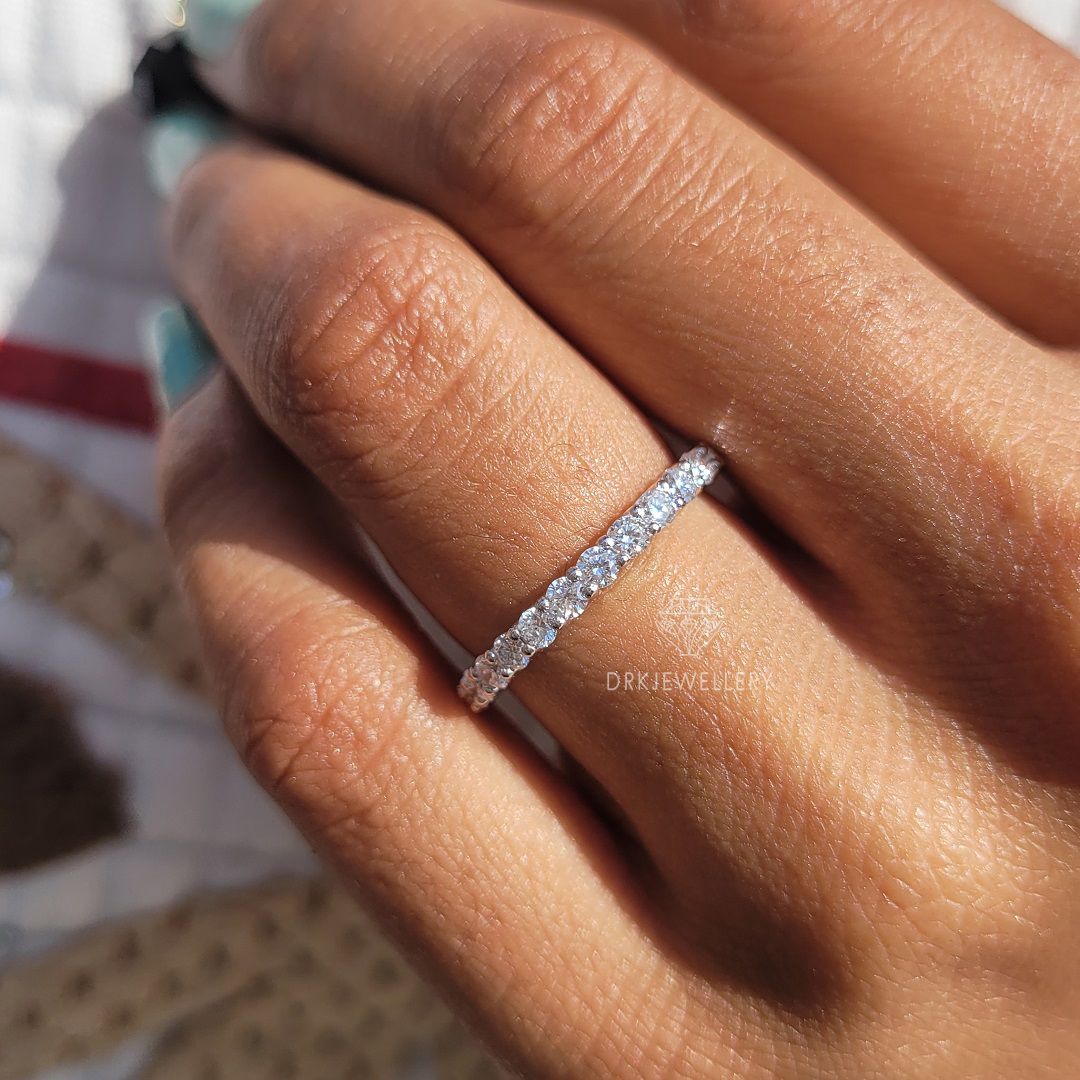 Round cut lab grown diamond half eternity whiite gold engagement ring