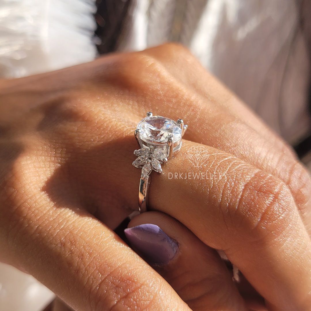 Oval cut ring-cluster ring-diamond ring-hard prong set ring-gifts for her-white gold ring-marquise cut ring-gifts for her-anniversary gifts-wedding ring