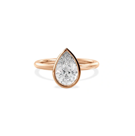 Bezel Set Pear Cut Lab Grown Diamond Solitaire Ring
