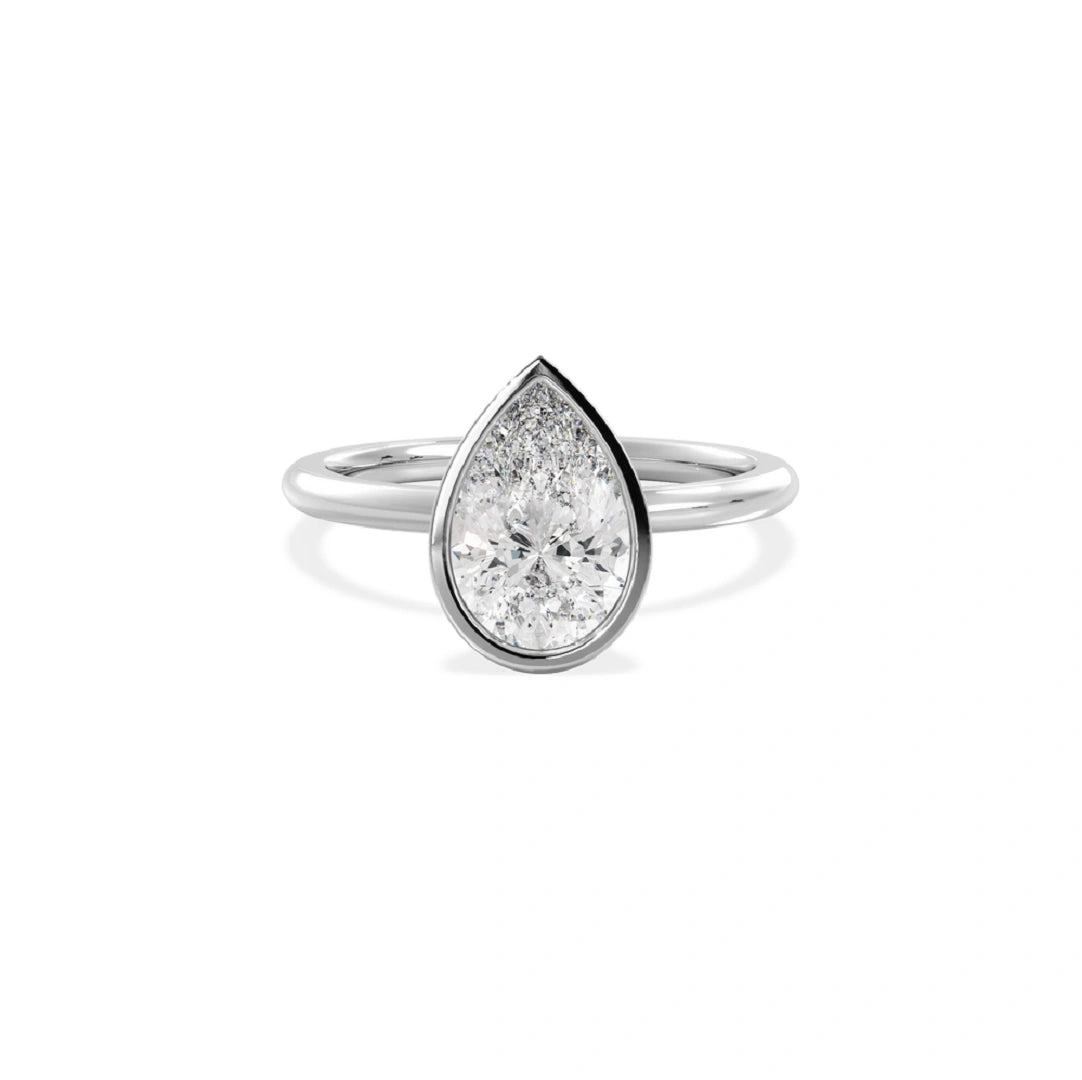 Bezel Set Pear Cut Lab Grown Diamond Solitaire Ring