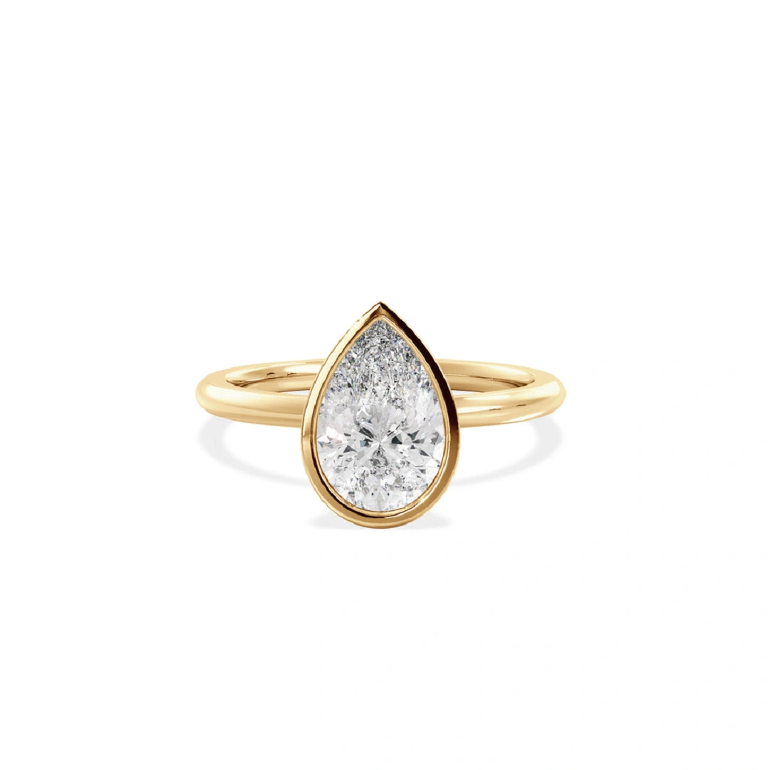 Bezel Set Pear Cut Lab Grown Diamond Solitaire Ring