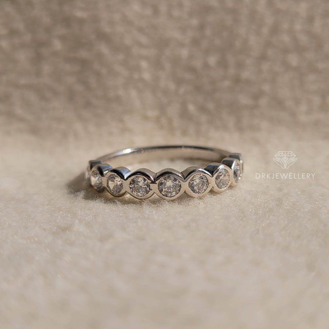 round cut ring-bezel set ring-eternity band-white gold band-wedding band-bands in gold