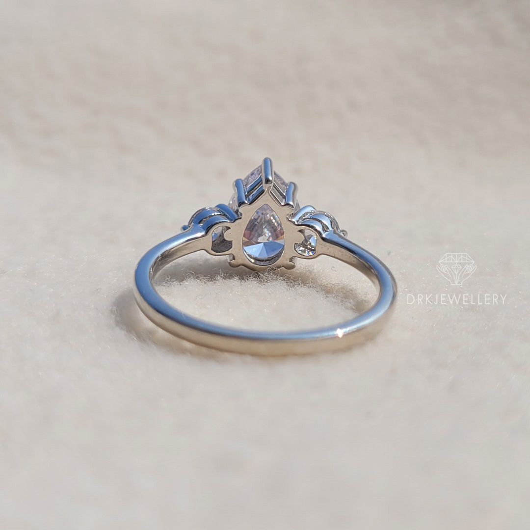 Pear Cut Ring-Three stone ring-solitaire ring-accent round cut ring-multi prong set ring-solitaire ring
