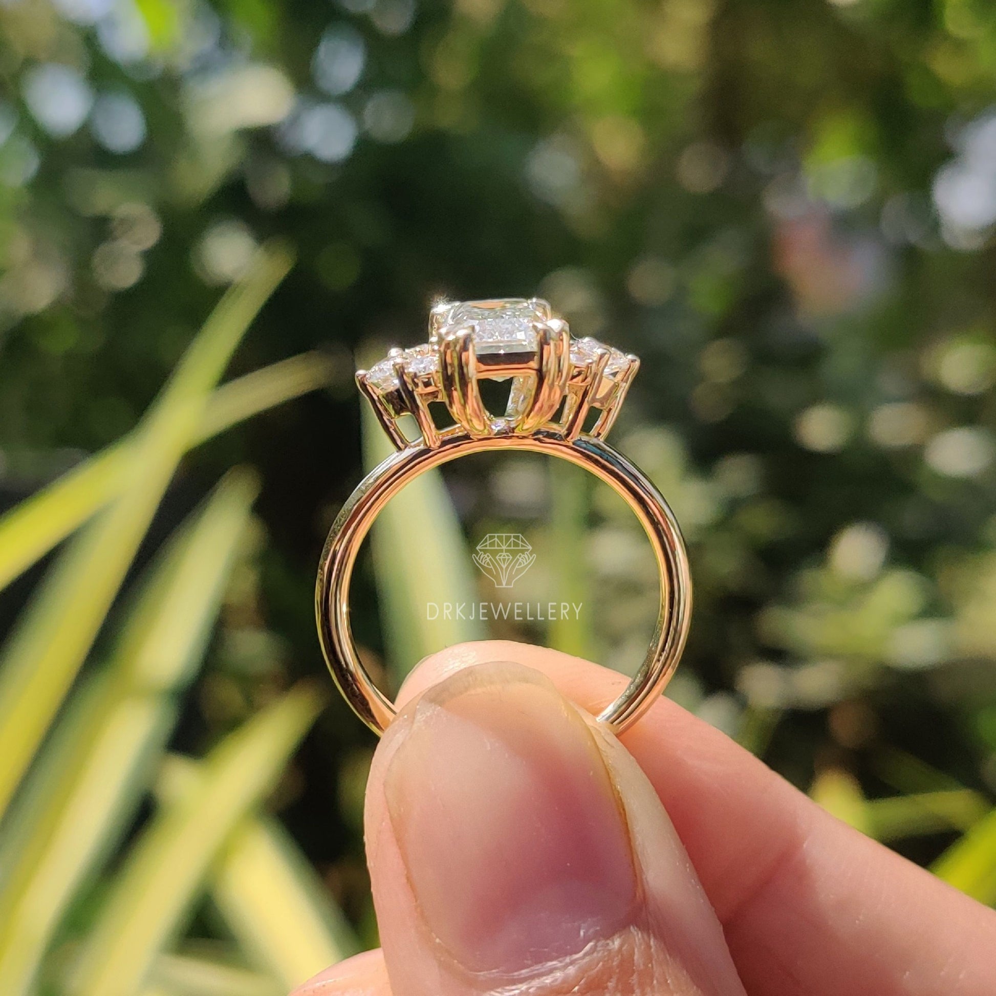 emerald cut ring, lab grown diamond ring, cluster ring, yellow gold ring, solitaire ring, gifts for her