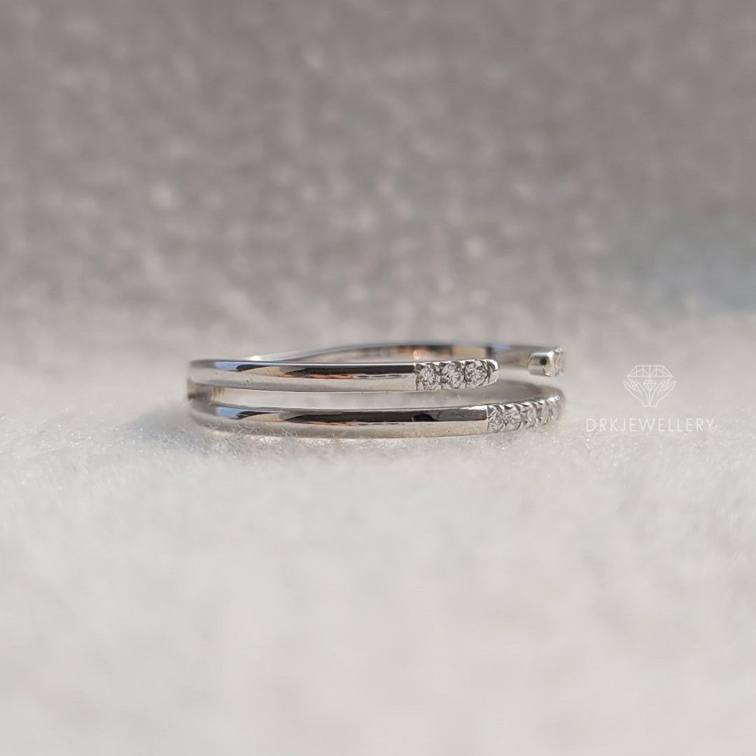 Double row pave set erernity white gold wedding ring set round cut lab grown diamond