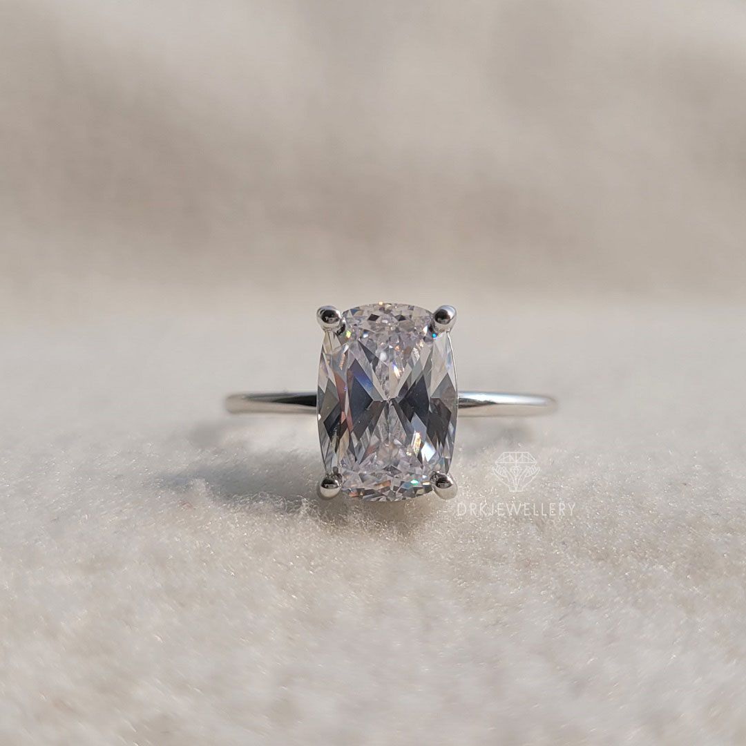 Criss cut elongated cushion lab grown diamond solitaire engagement ring, 14k gold