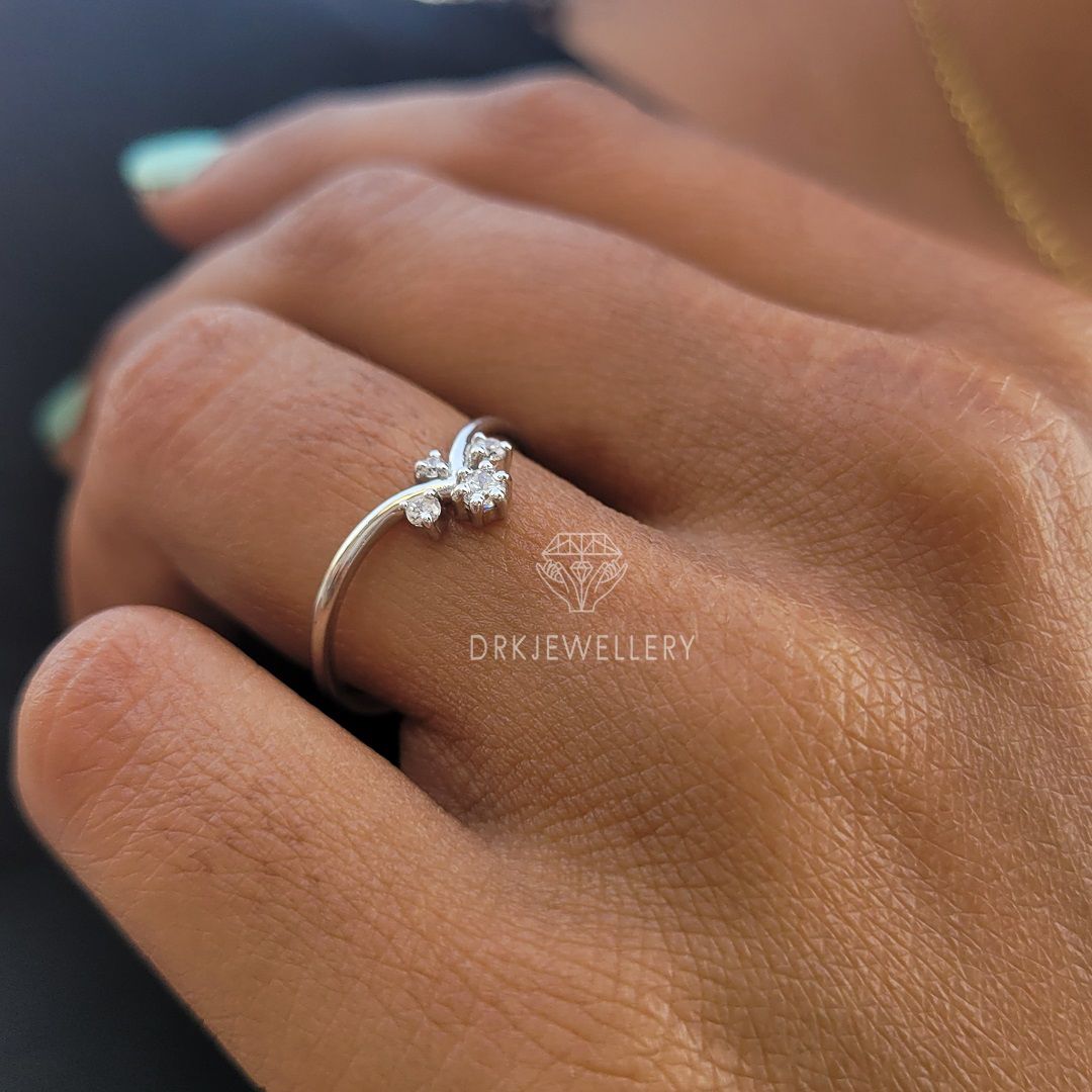 Chevron style band-round cut ring-matching bridal band-wedding ring set-white gold band-crown shape band-engagement band