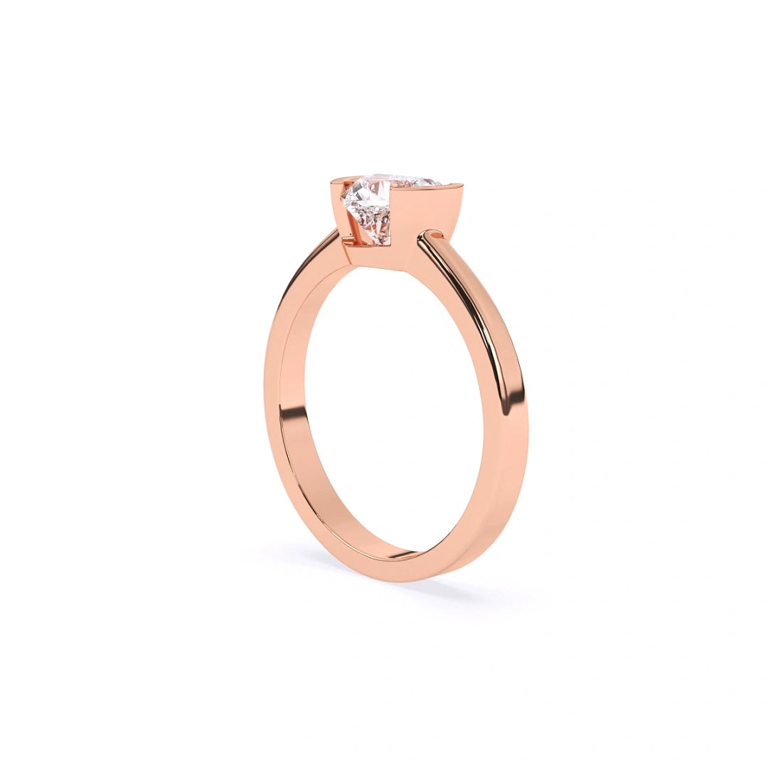 heart dhape lab grown diamond half bezel set solitaaire engagement gold ring