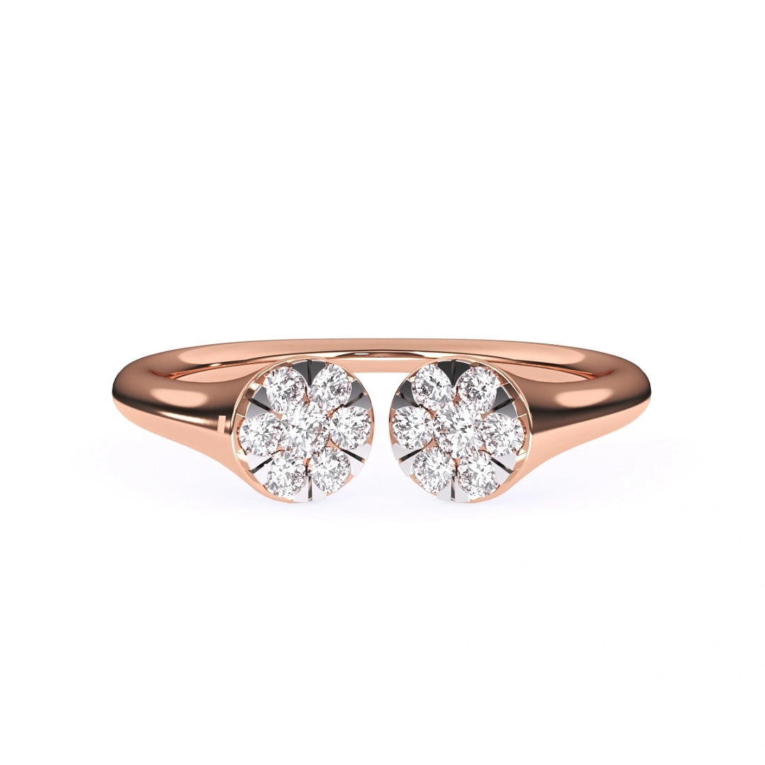 open gap Rose gold ring with diamond flower designs