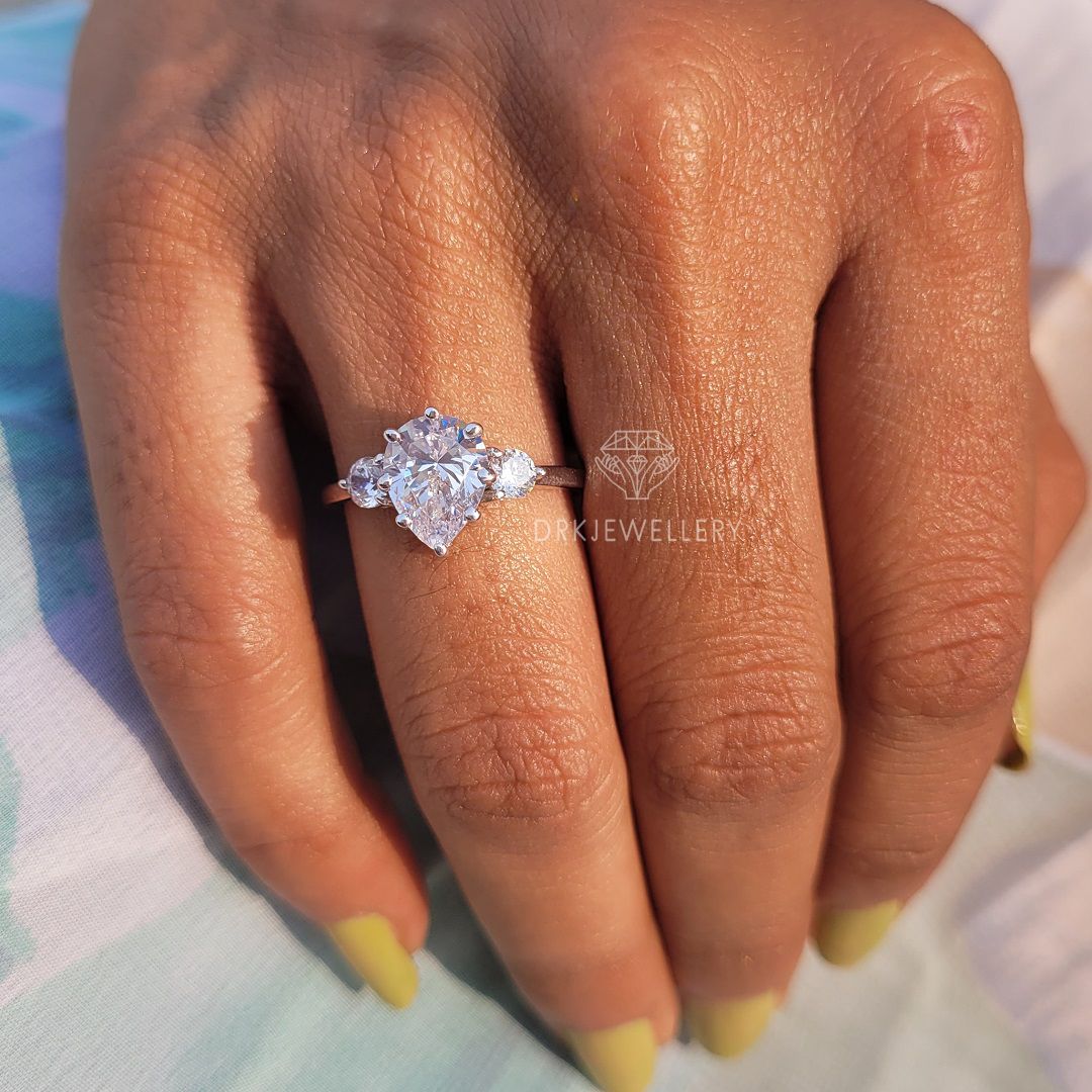 Pear Cut Ring-Three stone ring-solitaire ring-accent round cut ring-multi prong set ring-solitaire ring
