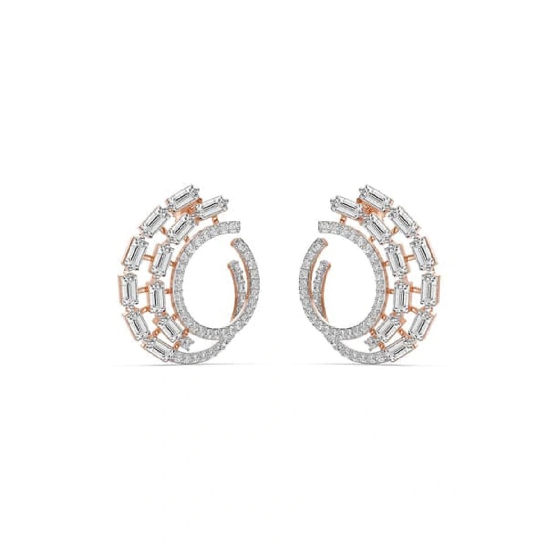 Swirl Baguette & Round Cut Moissanite Ear Studs