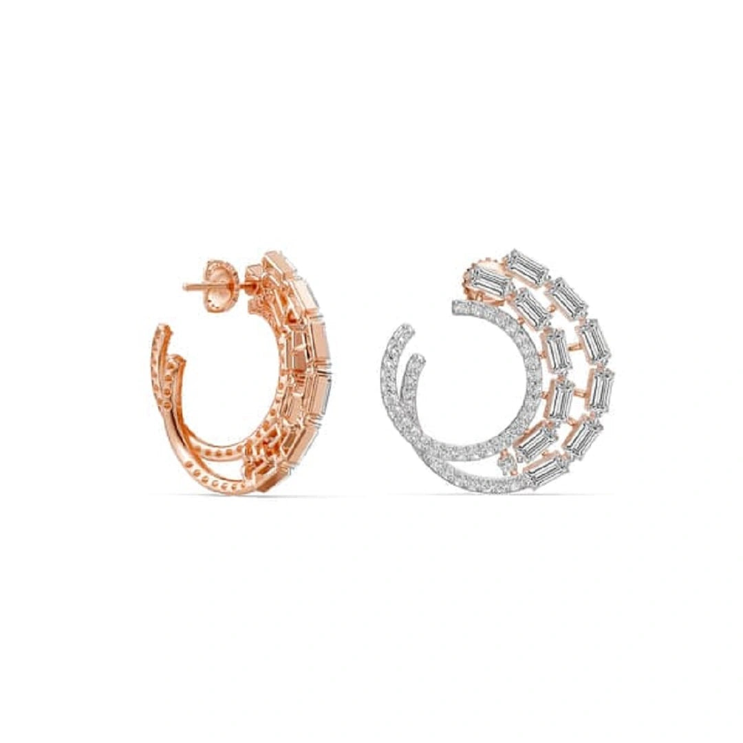 Swirl Baguette & Round Cut Moissanite Ear Studs