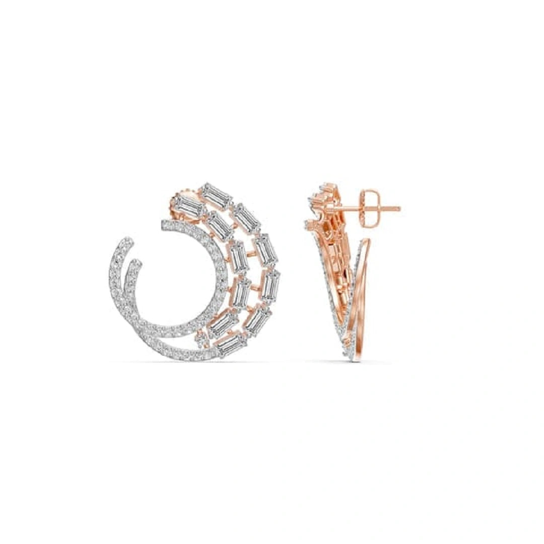 Swirl Baguette & Round Cut Moissanite Ear Studs