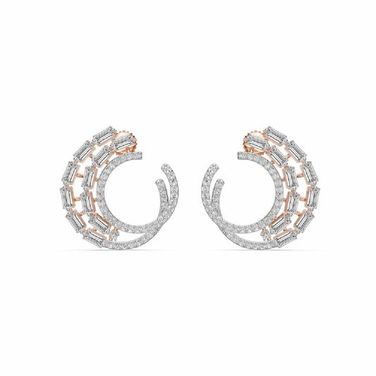 Swirl Baguette & Round Cut Moissanite Ear Studs