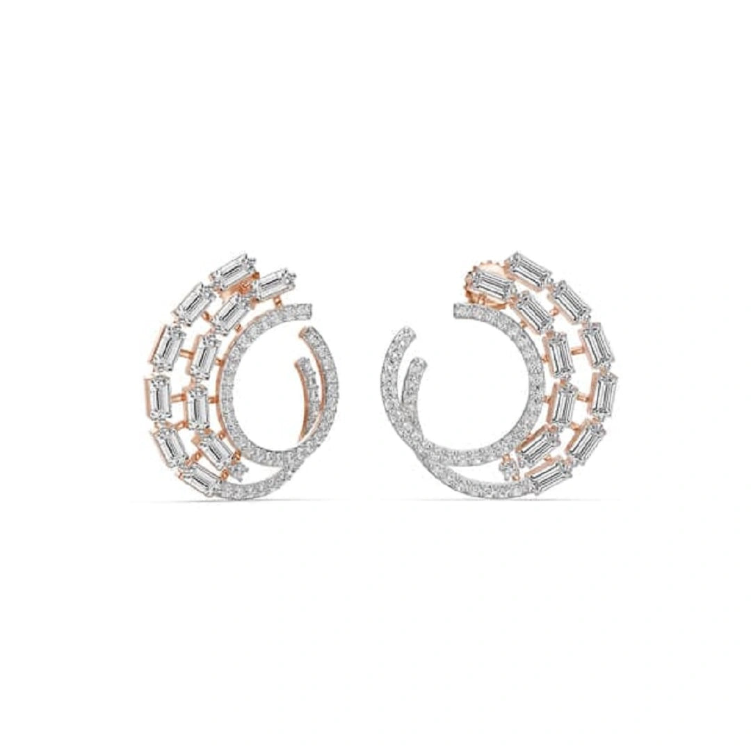 Swirl Baguette & Round Cut Moissanite Ear Studs
