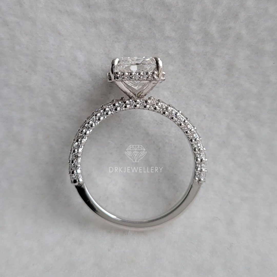 radiant cut  ring, cluter ring,pave set ring,white gold ring,hidden halo ring,claw pong set ring,white gold ring,eternity ring