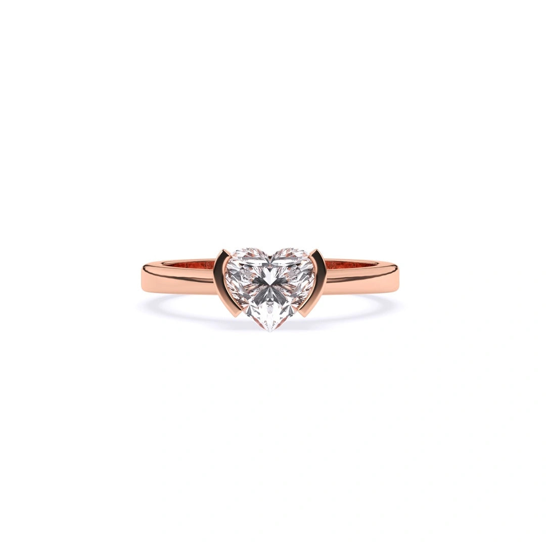 heart dhape lab grown diamond half bezel set solitaaire engagement gold ring