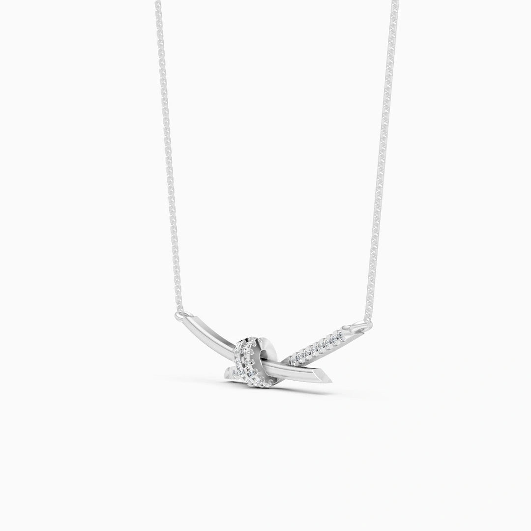 Bow shaped tie knot round cut lab grown diamond gold pendant