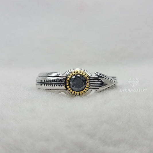 round cut diamond,arrow style band,two tone gold ring, vintage style ring,gifts for him,mens ring