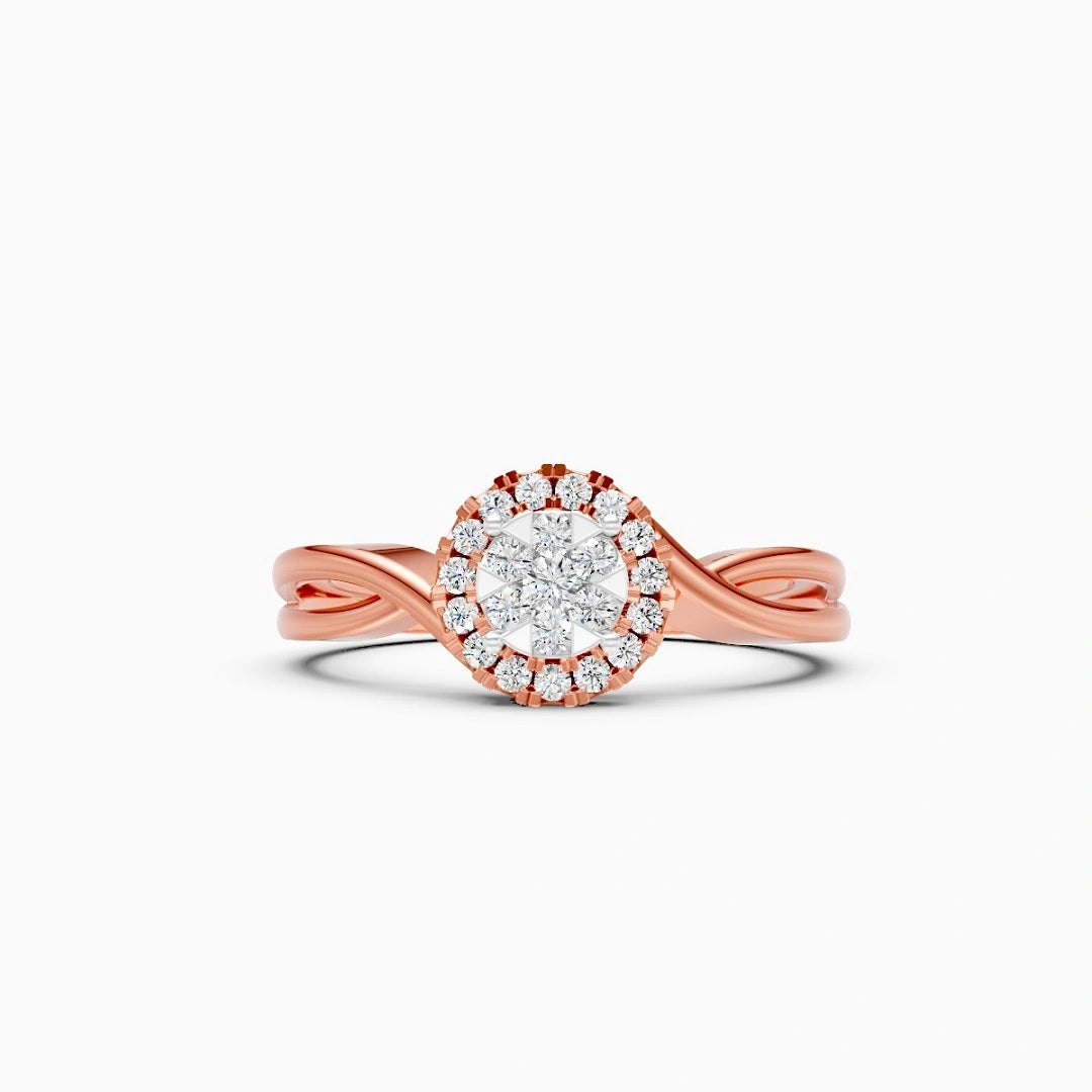 Round cluster diamond ring, twisted band ring, two tone diamond ring, lab diamond ring, moissanite ring, gold ring, hadmade ring, handmade gift ideas