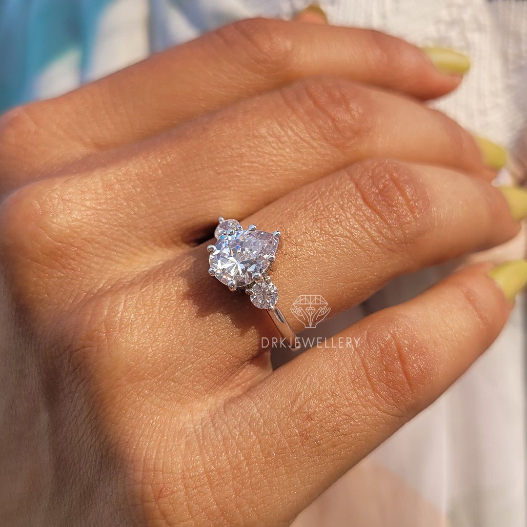 Pear Cut Ring-Three stone ring-solitaire ring-accent round cut ring-multi prong set ring-solitaire ring