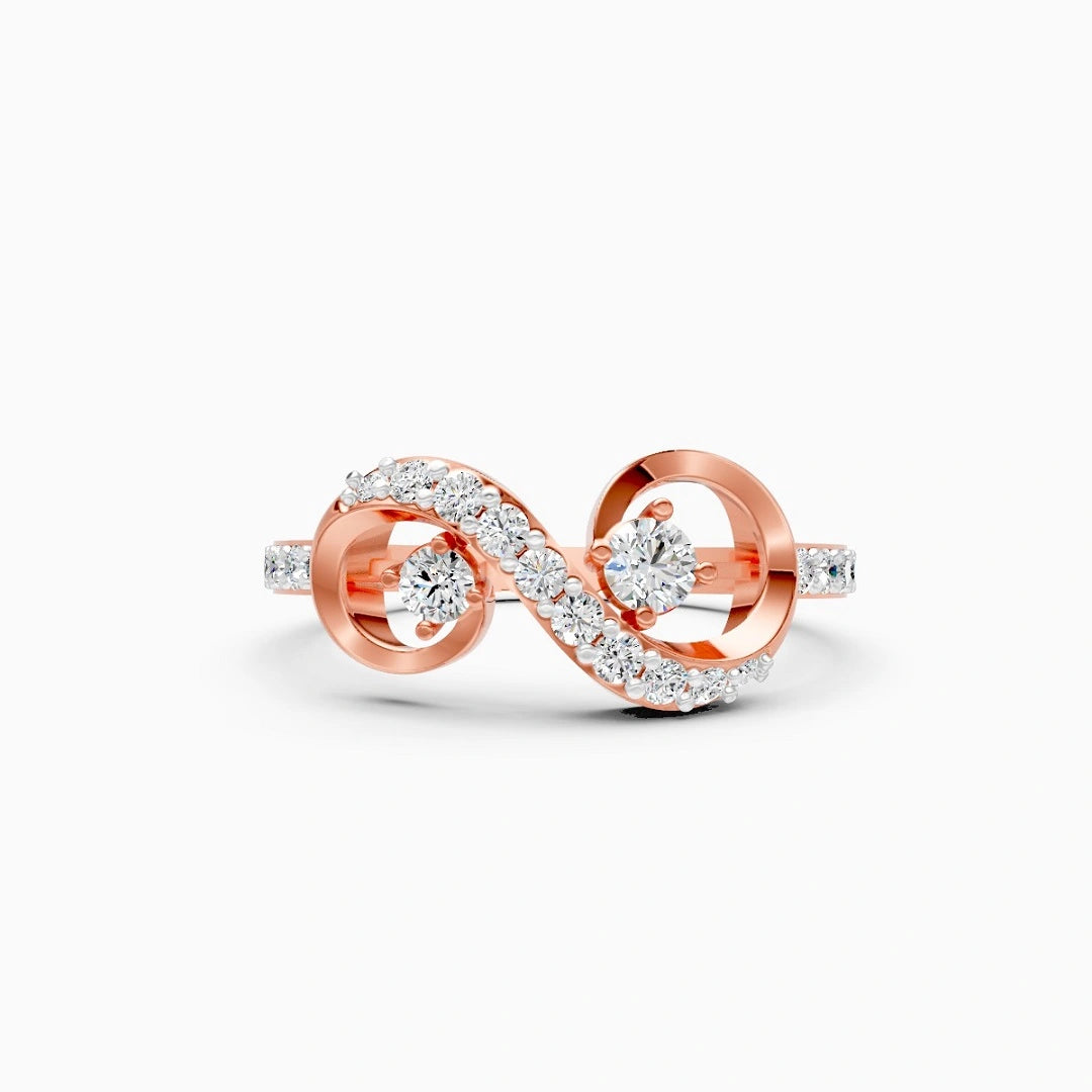 infinity style ring, round cut ring, pave set ring, stylist ring, fashion ring, diamond ring, gifts for her, personalised gifts for her