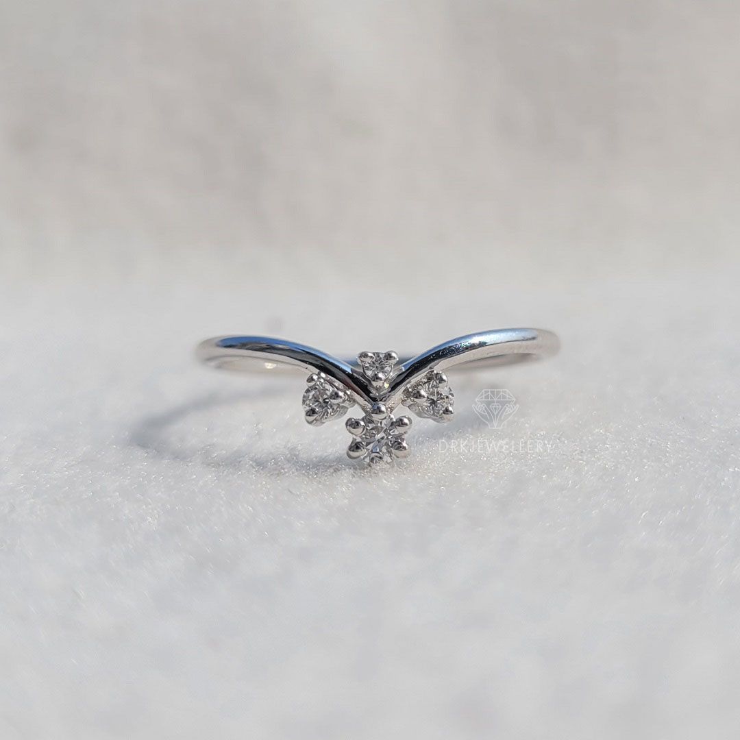 Chevron style band-round cut ring-matching bridal band-wedding ring set-white gold band-crown shape band-engagement band