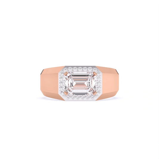emerald cut moissanite halo 14k rose gold wedding ring